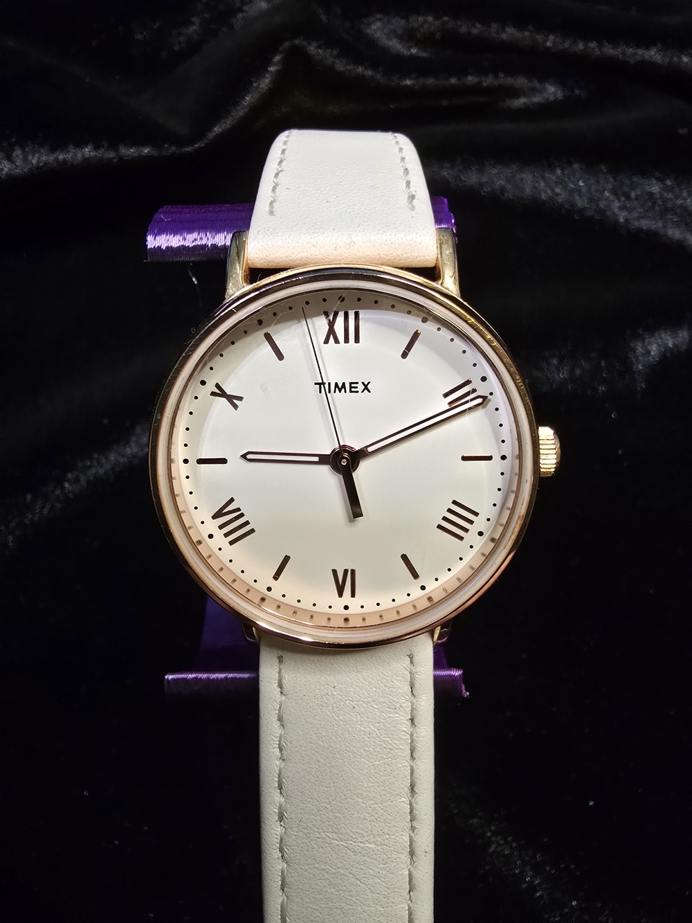 Timex Classic White Leather Strap Watch - Rose Gold Case